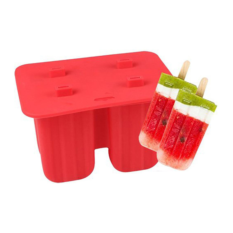 Hot Selling 4-Grid Ice Lolly Popsicle Silicone Mould for Household