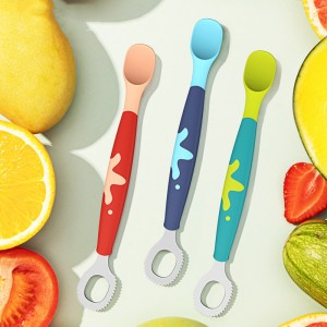 Scraping Fruit Puree Silionce Baby Spoon of Dual Heads