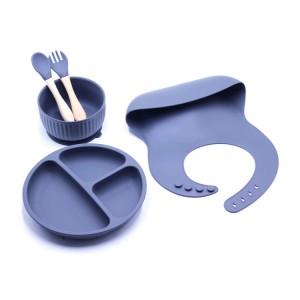Silicone Baby Tableware Plain Blue
