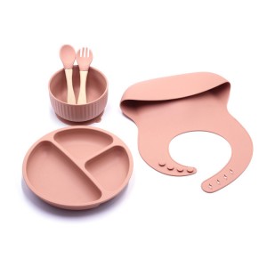 Silicone Baby Tableware Red Bean Color
